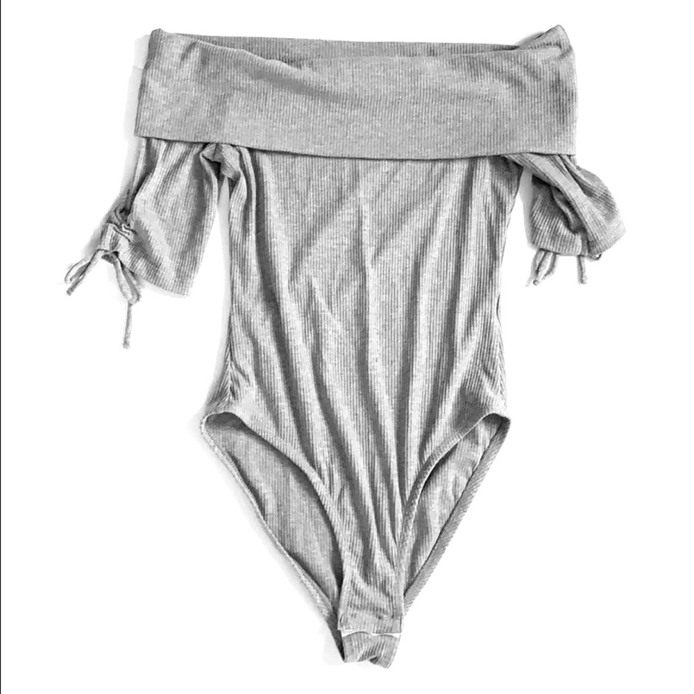 Top Shop Off the Shoulder Body Suit - Grey